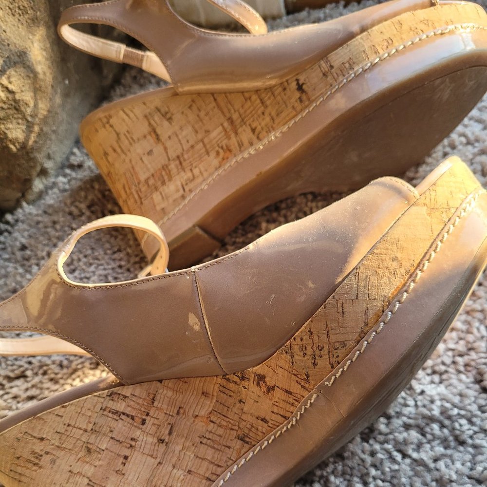 Patten Leather Platform Wedge Franco Sarto Sandals - Picture 2 of 4
